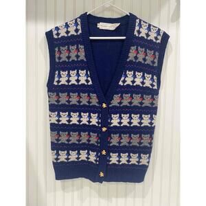 The Eagle's Eye Vintage Navy Blue Men's Teddy Bears Shetland Wool Vest Medium